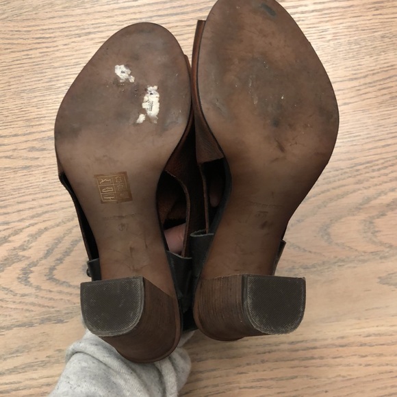 Free People Chocolate Brown/Black Leather Peep-toe Slingback with Wooden Heel 37 - Picture 8 of 12